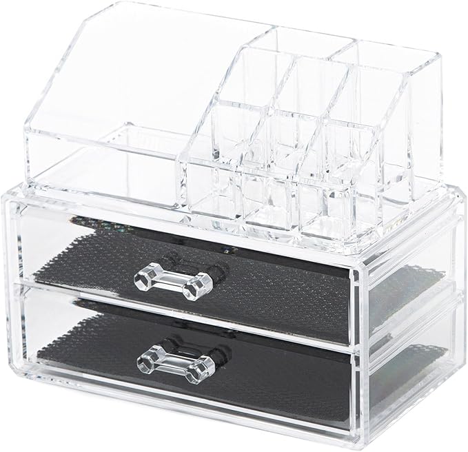 Compactor Make-up and Jewellery Storage Box, With 2 Drawers, Transparent, Polystyrene, Fabric Lining, 18.8 x 11.7 x H. 15.8 cm, RAN5048