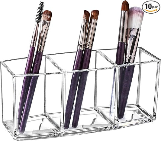 Clear Makeup Brush Organizer 3 Slot Cosmetic Brushes Storage Acrylic Makeup Display Holder For Brushes Eyeliner Lipstick Eyebrow Pencil