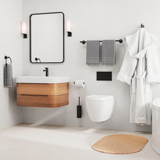 Luxbaro Matte Black Towel Bar Set, Modern 24 Inch Bathroom Hardware Set, Wall Mounted Bathroom Accessories Set, Durable SUS304 Stainless Steel, 4-Piece