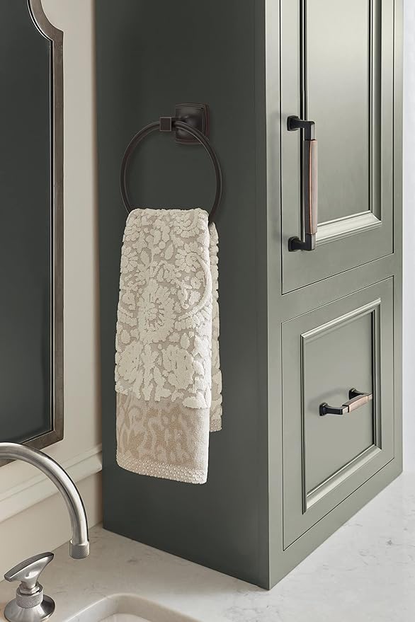 Amerock BH36092ORB | Oil Rubbed Bronze Towel Ring | 7-9/16 in (192 mm) Length Towel Holder | Stature | Hand Towel Holder for Bathroom Wall | Small Kitchen | Bath Accessories