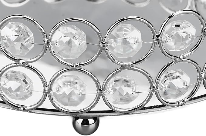 Crystal Cosmetic Makeup Tray 8in Round Display Tray Mirrored Metal Welded Structure for Food Perfume Jewelry Wine(Silver 20cm)