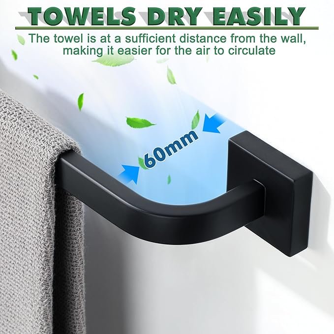 Alise Towel Bar for Bathroom,24'' Towel Holder Black Towel Racks for Bathroom Wall Mount,SUS304 Stainless Steel Towel Rail Towel Hanger for Wall,Matte Black