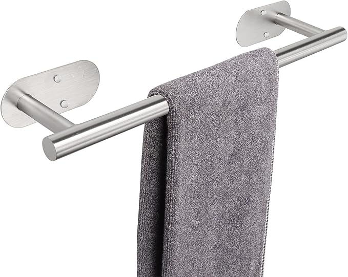 TocTen Self Adhesive Bathroom Towel Bar, Stick Towel Rack for Bathroom, Rustproof Stainless Steel Bath Towel Holder No Damage, Easy to Install Adhesive Towel Rod for Bathroom (Brushed Nickel, 16 Inch)