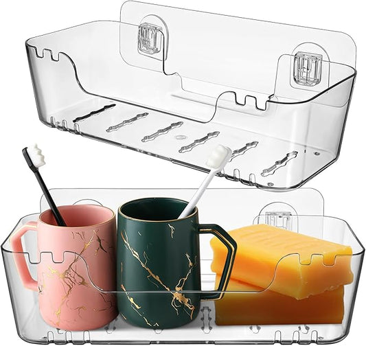 VALICLUD 2pcs Transparent Wall Shelf Bathroom Organizer Large Capacity Storage Shelves for Towels Toilet Paper and Essentials Modern Space-Saving Design