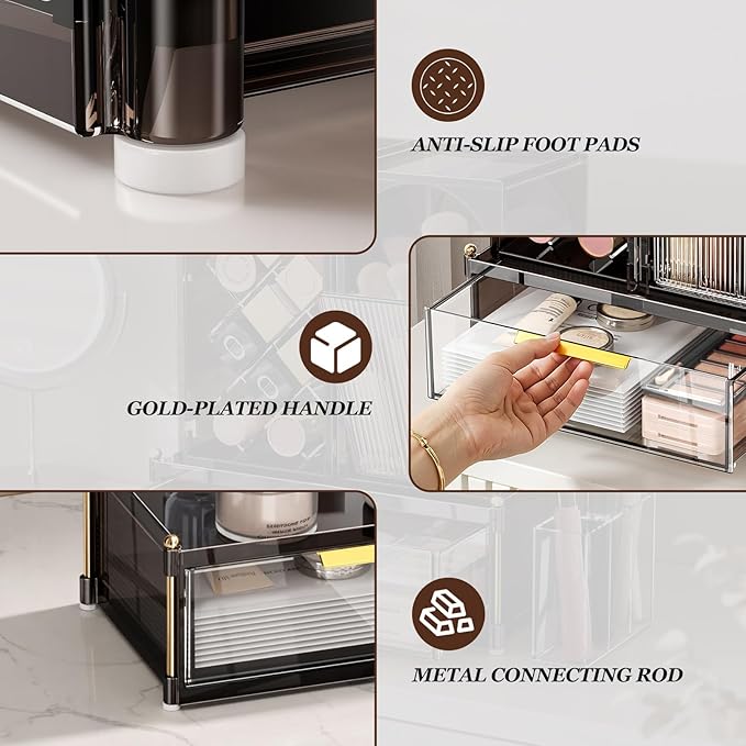 Modular Makeup Organizer, Clear Acrylic Cosmetic Storage Box with Drawer, Vanity Countertop Organizer for Makeup, Skincare and Beauty Accessories – Multiple Styles