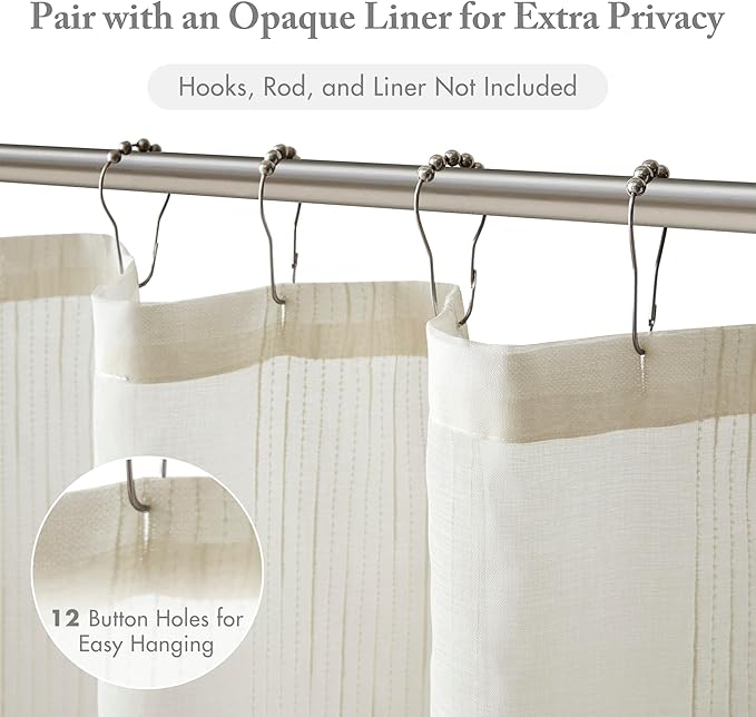 Madison Park Anna Sheers Shower Curtain, Textured Striped Accent Design, Modern Mid-Century Bathroom Decor, Machine Washable, Fabric Privacy Screen 72x84, Ivory