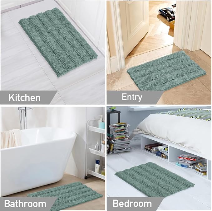 Turquoize Chenille Bathroom Rugs Set Non-Slip Bath Mats for Bathroom Super Absorbent Shaggy Rugs for Tub Shower Toilet Bath Rug Plus U Contour Rug(Oversized: 24" x 36" and 20" x 24" U), Duckegg Blue