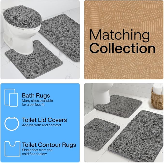 GORILLA GRIP Bath Rug Mat 44x26, Thick Soft Absorbent Chenille, Quick Dry Microfiber Mats, Rubber Backing Washable Shower Floor Rugs, Bathmat Runner, US Designed Bathroom Home Decor Accessories Grey