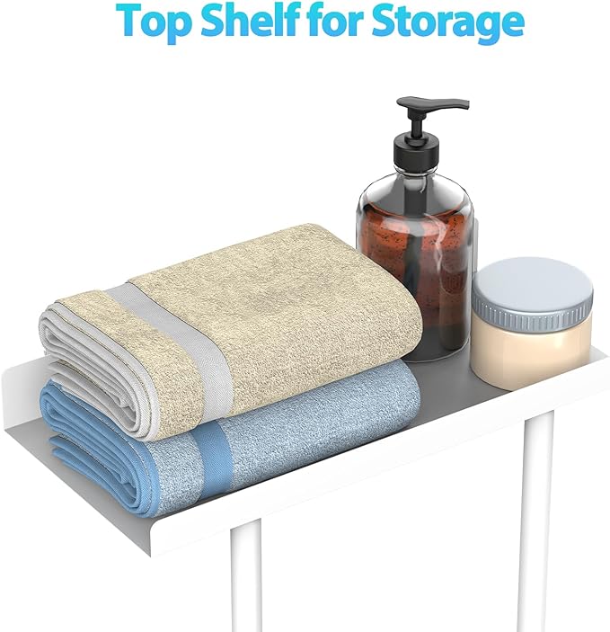 Liuoud Towel Rack for Bathroom, Wall Mounted Vertical Rolled Towel Storage Organizer Holder with Shelf, Holds Up 6 Large Bath Sheets, White Large Size