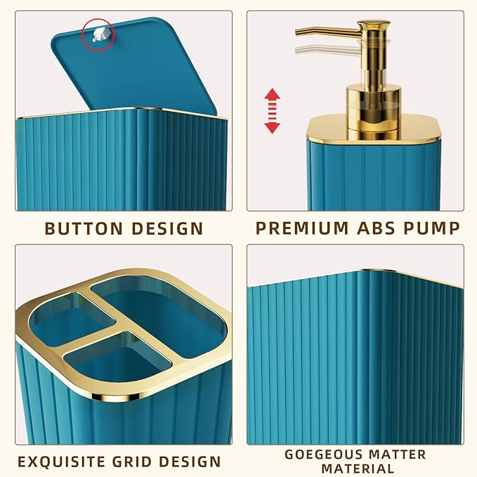 XLHOMO Bathroom Set - 26PC Bathroom Set with Shower Curtain and Rugs, Bathroom Accessory Set, Teal Bathroom Accessories Set, Trash Can & Soap Dispenser