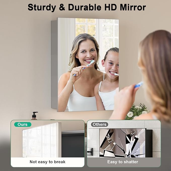 26x20 Inch Bathroom Medicine Cabinet with Mirror, Pre-Assembled Bathroom Medicine Cabinets, Surface/Recessed Wall Mounted Farmhouse Large Medicine Cabinet, Sliver