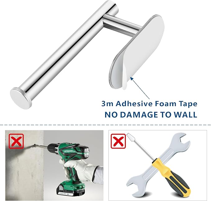 Toilet Paper Holder/Towel Ring Self Adhesive, Eolax No Drilling Chrome Bathroom Hardware Accessories, Stainless Steel Sticky Toilet Roll Hanger and Hand Towel Holder, 2 Pieces