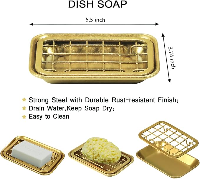 SheeChung 8PCS Mason Jar Bathroom Accessories Set Complete - Soap Dispenser, Toothbrush Holder, 2pcs Qtip Holders, Flower Vase, Soap Holder, Vanity Tray, Toilet Paper Storage, Bathroom Decor - Gold