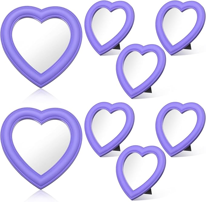 GlikCeil 8 Pcs Spa Party Supplies 8 Heart Shaped Mirror Purple for Sleepover Party Favors Makeup Mirror for Spa Slumber Birthday Favor