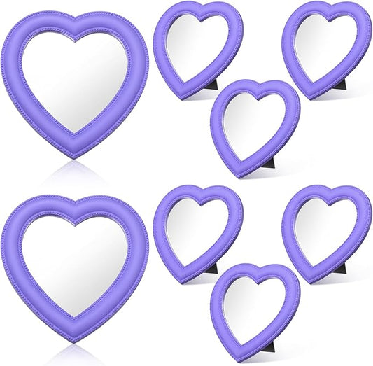 GlikCeil 8 Pcs Spa Party Supplies 8 Heart Shaped Mirror Purple for Sleepover Party Favors Makeup Mirror for Spa Slumber Birthday Favor