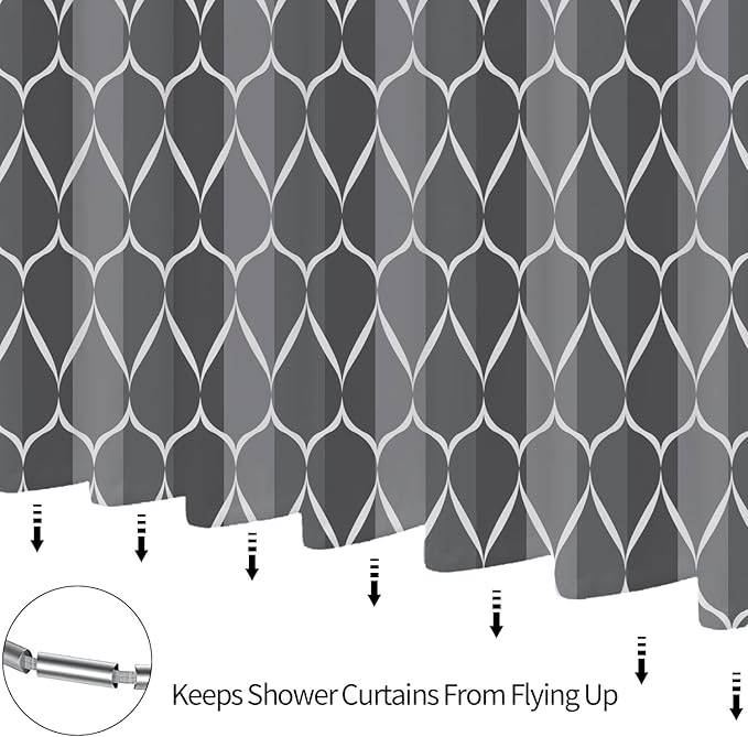 Gray Modern Bathroom Shower Curtain - Waterproof Fabric, Machine Washable - 72 x 72 Inches
