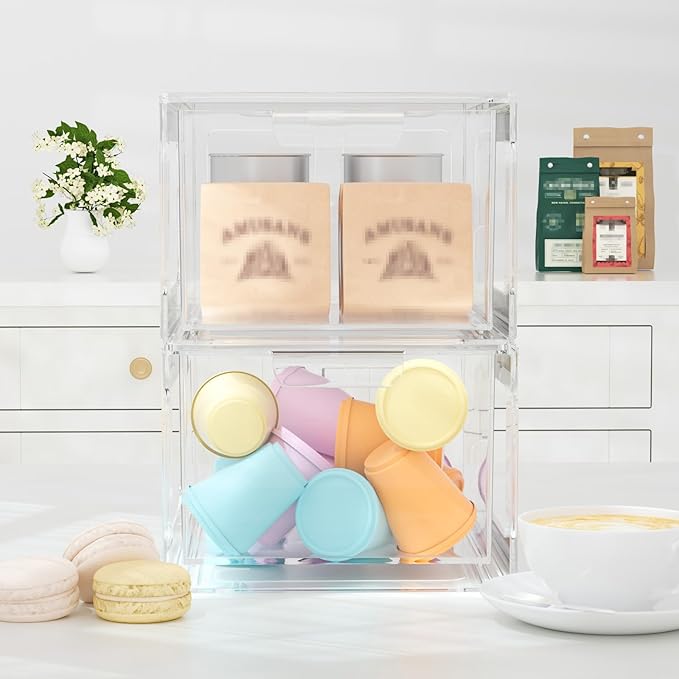 StorMiracle 2 Pack Clear Makeup Organizer and Acrylic Organizers???Plastic Storage Bins with Handles for Vanity, Kitchen Cabinets, Pantry Organization and Storage