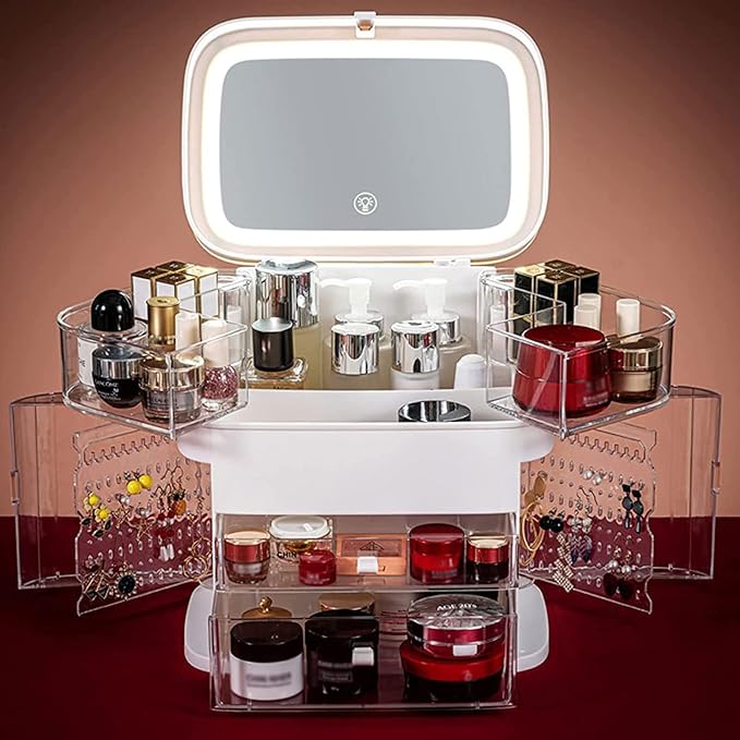 Makeup Storage Organizer Box with Fully Open Lid Drawers Handle Skincare Case elegant display cabinet for Bathroom Countertop and Bedroom Vanity Dresser