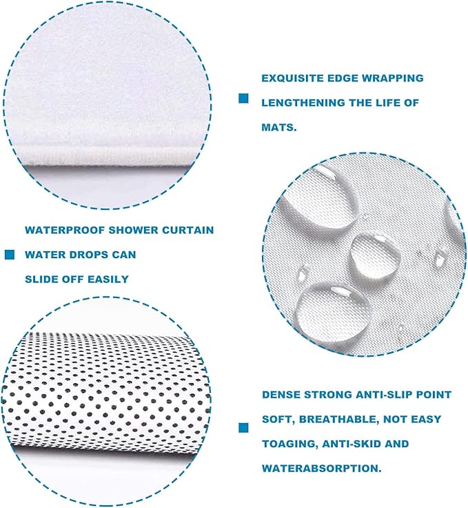 Bathroom 4 Pieces Set Shower Curtain, Toilet Lid Cover and Bath Mat, Non-Slip Rugs, Durable and Waterproof, for Bathroom Decor Set, 72" x 72"
