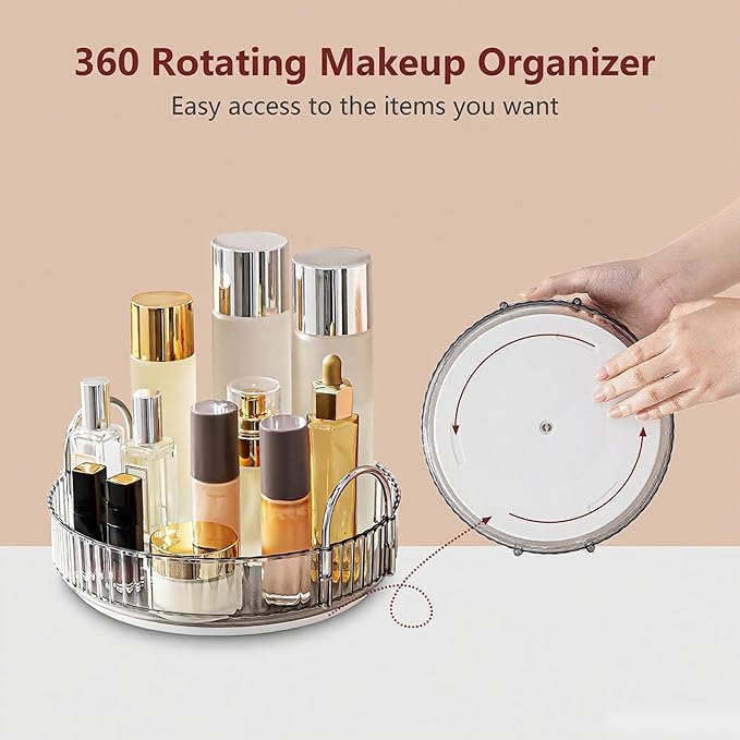 INVSSENE 360?? Rotating Makeup Organizer, Bathroom Make Up Spinning Holder Rack, Large Capacity Cosmetics Storage Vanity Shelf Countertop, Fits Cosmetics, Perfume, Skincare, Lipsticks(1 Tier, Gray)