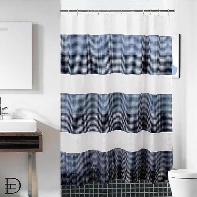 Dainty Home Ombre Waffle Weave Shower Curtain (Navy)