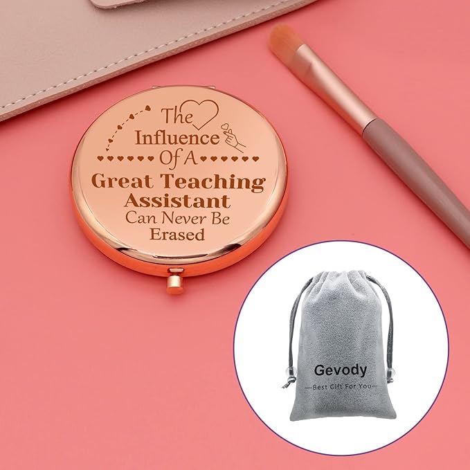 Teaching Assistant Gift for Women Appreciation Compact Makeup Mirror Teacher's Aide Gifts for Coworker Graduation Teacher's Day End of Term Present from Student Retirement Personal Makeup Mirror