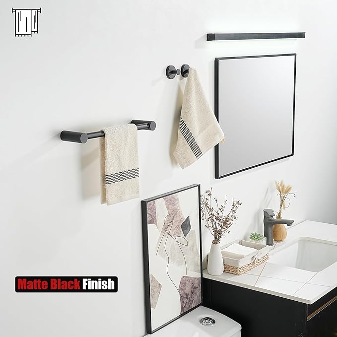 JQK Towel Bar Black, 14.5 Inch 304 Stainless Steel Thicken 0.8mm Towel Rack Bathroom Wall Mount, Useable Length 12 Inch, TB610L12-PB