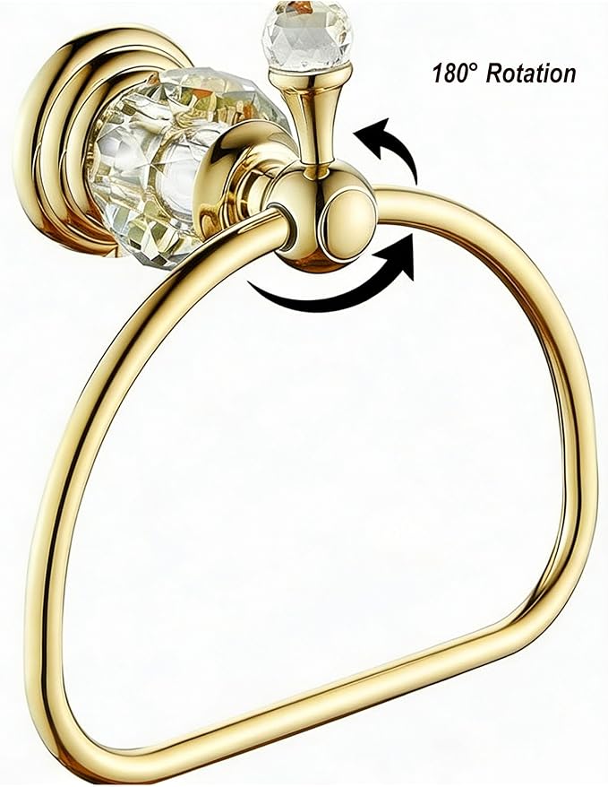 Crystal Towel Ring,Gold Hand Towel Holder Bathroom,Polish Gold Hand Towel Ring Round Towel Holder Wall Mounted Bathroom Accessories