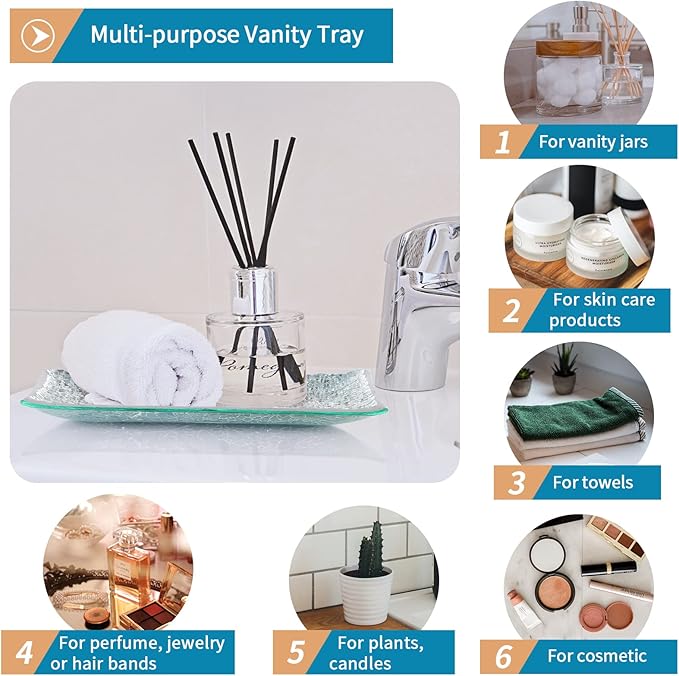 Mosaic Glass Bathroom Accessories Set, Modern Luxury Bath Ensemble, Includes Soap Dispenser & Cotton Swab Jar & Toothbrush Holder & Vanity Tray (Shiny Silver)