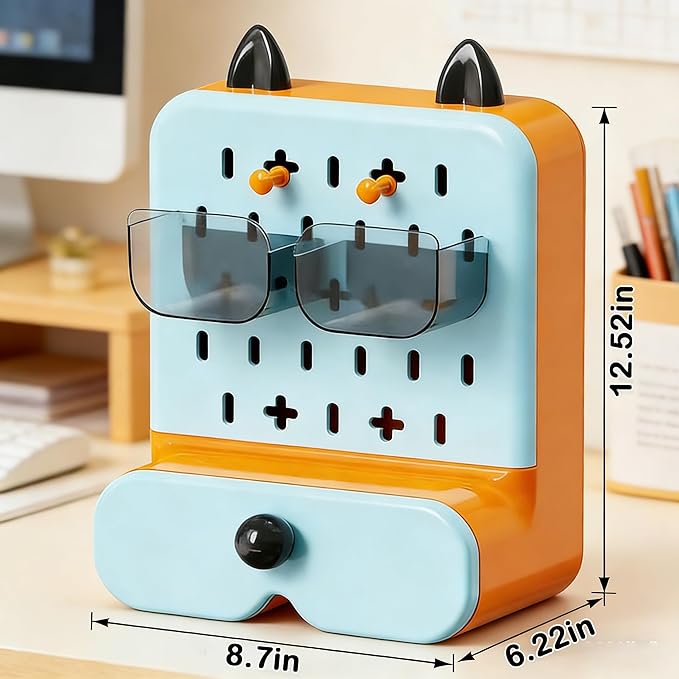 Makeup Organizer with Drawer, Multi Functional Pencil Holder for Desk, Desk Accessories for Women, Desk Organizers and Accessories for Bathroom Bedroom Counter (blue)