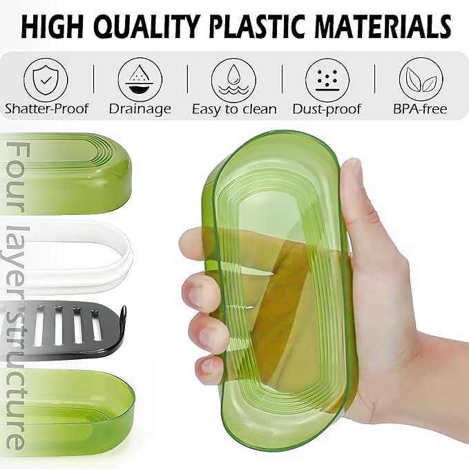 AIDIMMING Shampoo & Conditioner Bar Dish,Large Travel Soap Case for Duke Cannon Soap,Shampoo Soap Holder is Compatible with The Kitsch Shampoo bar for Travel, Camping, Gym, Bathroom (Max, Green)