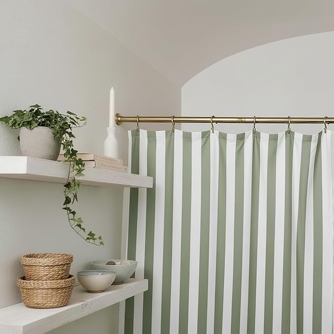 Beautiful Striped Boho Shower Curtain for Your Bathroom - Stylish 72”x72” Sage Green Curtain That Fits Perfectly with Any Bath Decor - Modern & Elegant, Ideal for Brightening Up Your Bathroom at Home