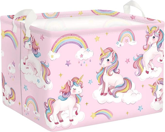 Unicorn Laundry Hamper Large Storage Basket Rainbow Clouds Collapsible Parents Organizer Kids Toy Clothes Bins for Bedroom, Bathroom, Stars, 36L