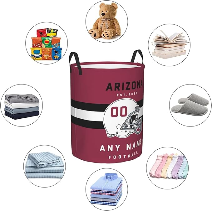 Custom Arizona Laundry Hamper - Personalized Football Style Laundry Basket - Customized Name and Number - Dirty Clothes Hamper Waterproof Large Capacity Hamper for Bedroom Bathroom Living Room