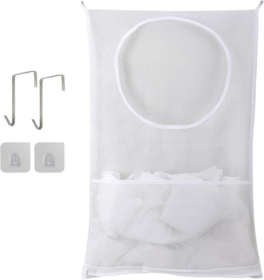 Hanging Laundry Hamper, Over The Door Laundry Hamper, Mesh Hanging Laundry Bag with Pockets Zipper Foldable Lightweight, For Rv Camper Apartment College Dorm Room Storage Small Space Organizer, 1 Pack