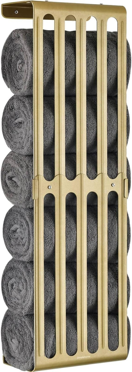 simpletome Towel Storage Rack Adjustable Height Wall Mount Bathroom Shelf Organizer Carbon Steel (Warm Gold)