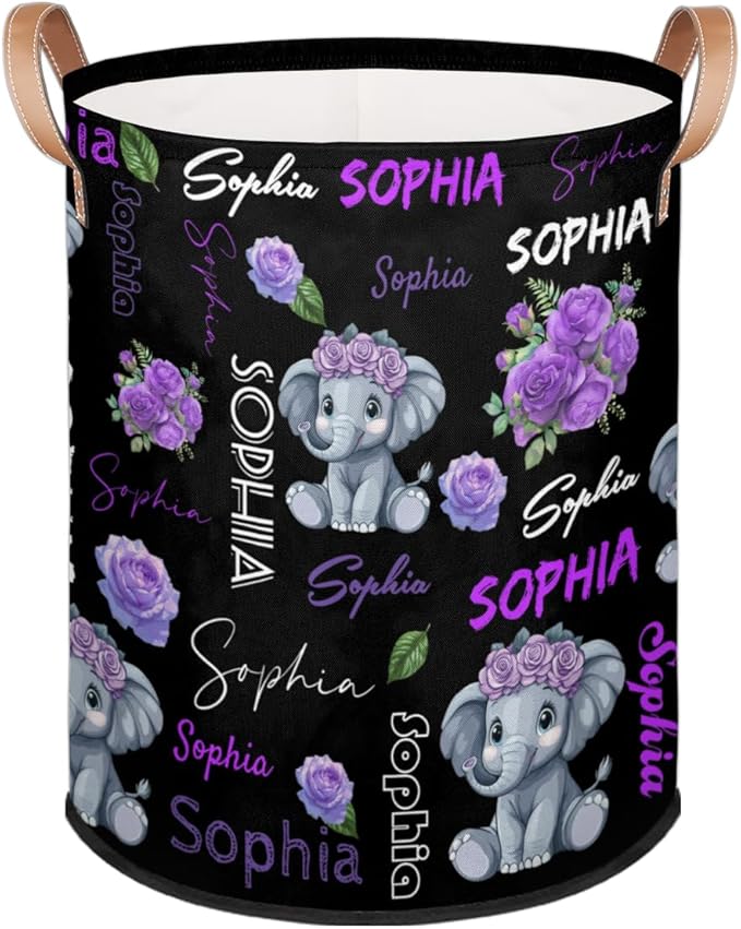 Custom Elephant Laundry Hamper, Personalized Laundry Baskets with Handles Dirty Clothes Hamper Storage Basket