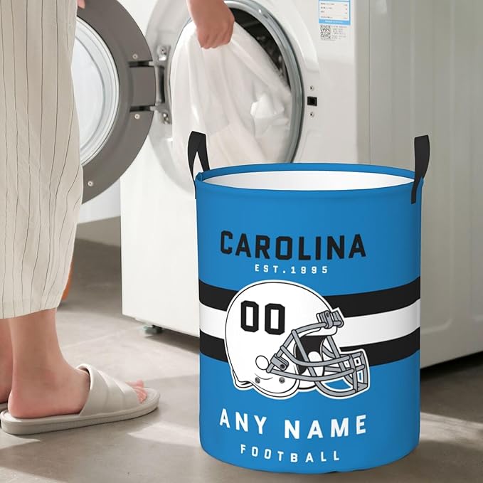 Custom Carolina Laundry Hamper - Personalized Football Style Laundry Basket - Customized Name And Number - Dirty Clothes Hamper Waterproof Large Capacity Hamper for Bedroom Bathroom Living Room