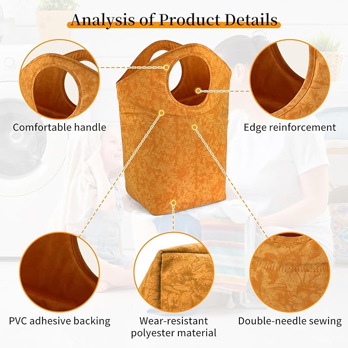 18"x17"x9.5" Capacity Foldable Laundry Basket, Portable Collapsible Laundry Hamper with Soft Handle, Waterproof Wear-Resistant Storage Bag for Dirty Clothes, Grocery, Camping, Bathroom, Bedroom, Car