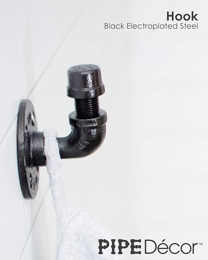 Industrial Pipe Bathroom Hardware Fixture Set by Pipe Decor 3 Piece Kit Includes Robe Hook, 18 Inch Towel Bar and Toilet Paper Holder, Heavy Duty DIY Style, Modern Chic Electroplated Black Finish