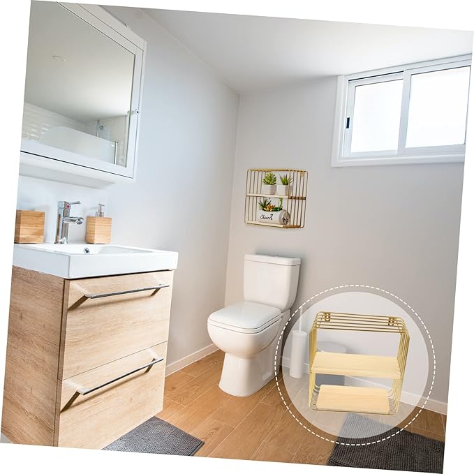 Holibanna No Punching Storage Rack Shelf Bathroom Organizer Wall-Mounted Toilet Storage