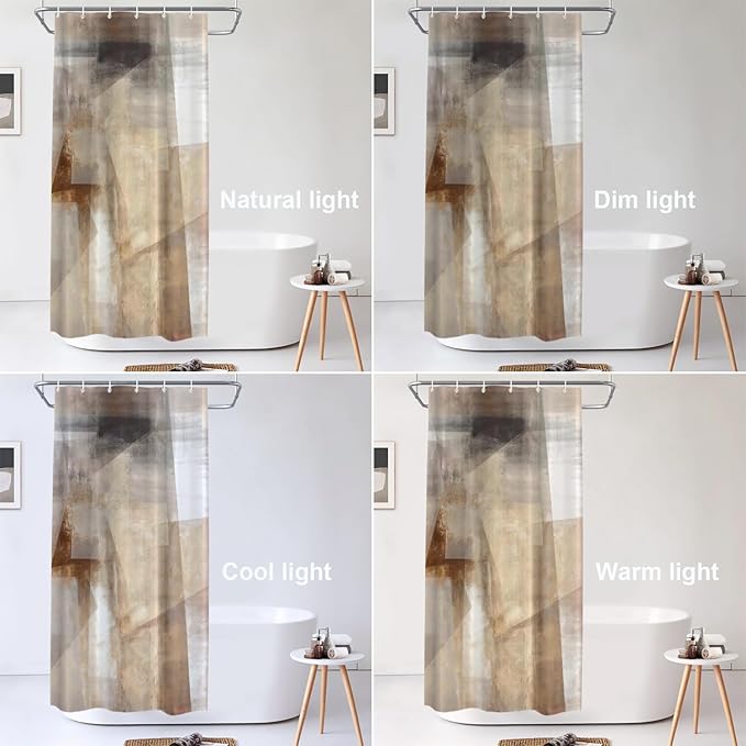 Shrahala Brown Abstract Art Decorative Shower Curtain, Beige Painting Bathroom Décor Polyester Fiber Waterproof with Plastic Rings for Shower Stall Bathtubs 72 X 36 in