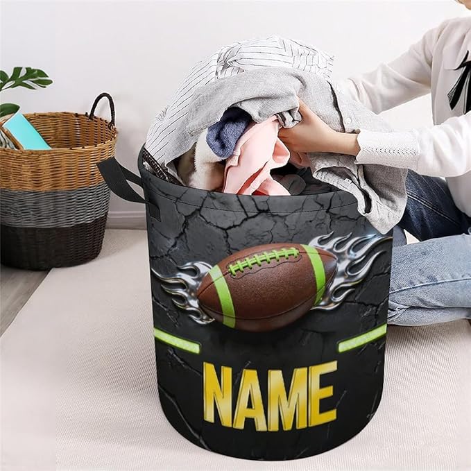 Personalized Rugby Laundry Hamper Custom Name Funny Dirty Clothes Laundry Basket Portable Storage Basket For Home Bathroom Family Football Lovers Xmas Birthday (style 8)