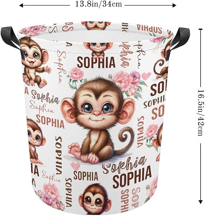 Custom Monkey Laundry Baskets, Personalized Monkey Gifts, Collapsible Laundry Hamper with Name for Kids Adults Home Decoration