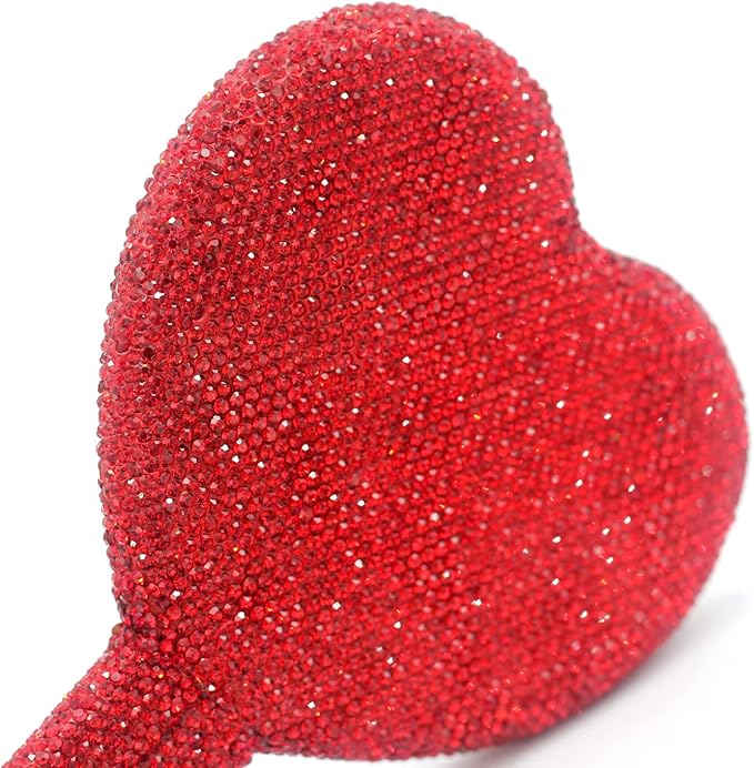 Bling Rhinestone Heart Handheld Mirror - Portable & Dazzling Makeup Mirror for On-The-Go Touch-ups (Plastic red)