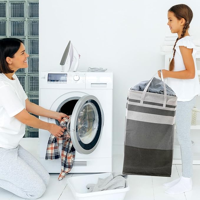 6 Pack Laundry Hamper Freestanding, Large Laundry Basket, 75 L Collapsible Tall Clothes Hamper with Easy Carry Handles for Clothes, Towels in the Family and Dorm, Gradient Grey