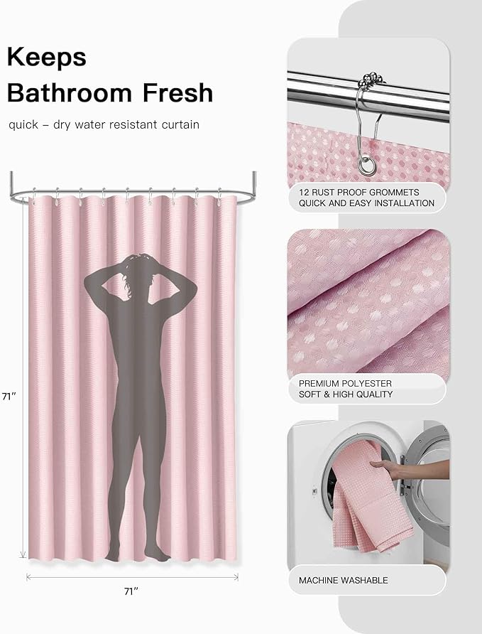 IMAVO Pink Bathroom Accessories,Non Slip Absorbent Bathroom Rugs and Waterproof Shower Curtain with Hooks,Complete Bathroom Set for Bathroom Décor
