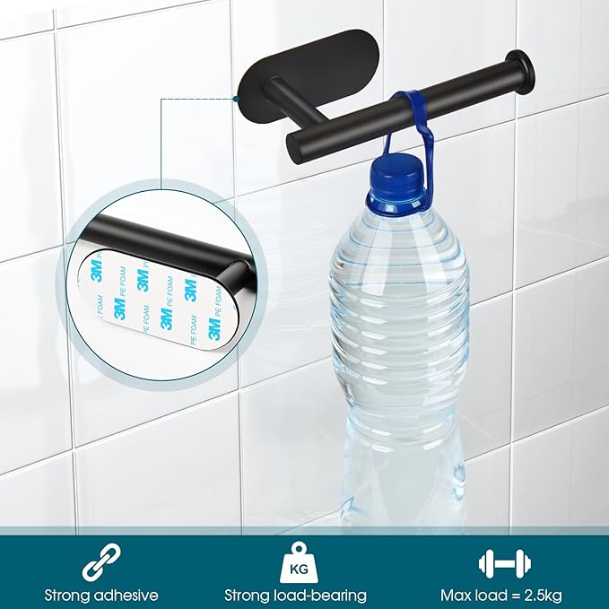 DGWHYC Self Adhesive Toilet Paper Holder, Matte Black Toilet Paper Holder Rustproof 304 Stainless Steel for Bathroom, Kitchen and Washroom, 3M Wall Mount DG-TPA21