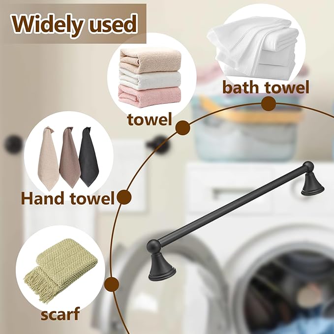 18-Inch Wall Mounted Towel Bar, Flat Black Towel Rack, Bathroom Towel Holder for Hand Towels, Modern Bathroom Towel Bar