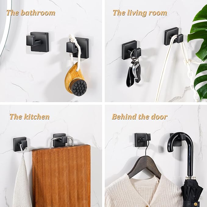 Bathroom Hardware Accessories Set 10 Pieces Matte Black Towel Bar Set 24 Inch, Towel Rack Rings Stainless Steel Bath Coat Hooks Wall Mounted Toilet Paper Holder